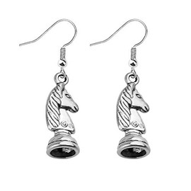 BAUNA 3D Chess Knight Earring Game Horse Racing Hook Dangle Chess Jewelry for Chess Lovers Professional Chess Players (3D Chess Knight Earring)