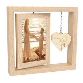 He Asked She Said Yes - Proposal Engagement Gifts for Couples with Heartfelt Message - Rotating 2-Sided Wood Photo Frame, Perfect Wedding & Newlywed Photo Frame