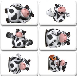 3D Holstein Cow in Various Panels - 6 Rectangular Fridge Magnets 7 x 4.5 cm - 01 for Memo Board Notice Board Magnetic Board Whiteboard