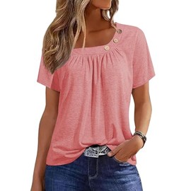 Tops for Women 2024 Summer Short Sleeve Casual Shirts Coral M