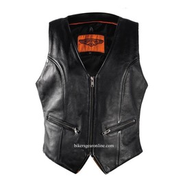 Women's Motorcycle Riding Soft Leather Vest Back Laces Gun Pocket Inside Black (Regular Regular M Regular)
