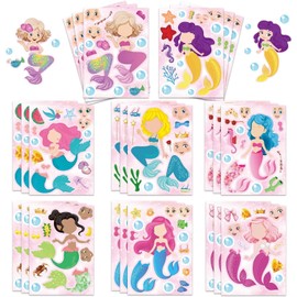 Make a Face Stickers,32 Mermaid Sheets for Girls, Build Your own Stickers, Mermaid Birthday Party Favors, Sticker Crafts, Mermaid Sticker Pack, Kids Travel Activities, Kids Car Activities