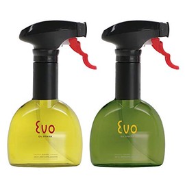 Evo Oil Sprayer Bottle, Non-Aerosol for Olive Cooking Oils, 8-ounce Capacity, Set of 2, Green and Yellow