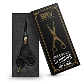 LEFT HANDED Razor Sharp Mustache & Beard Scissors - 5.5" - 100% High Carbon Stainless Steel - Facial Hair Trimming Shears (LEFT HANDED - Black)