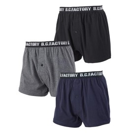 Nissen Men's Trunks Cotton Blend Stretch Front Button Opening Logo Rubber Knit Trunks Set of 3, black + charcoal + navy
