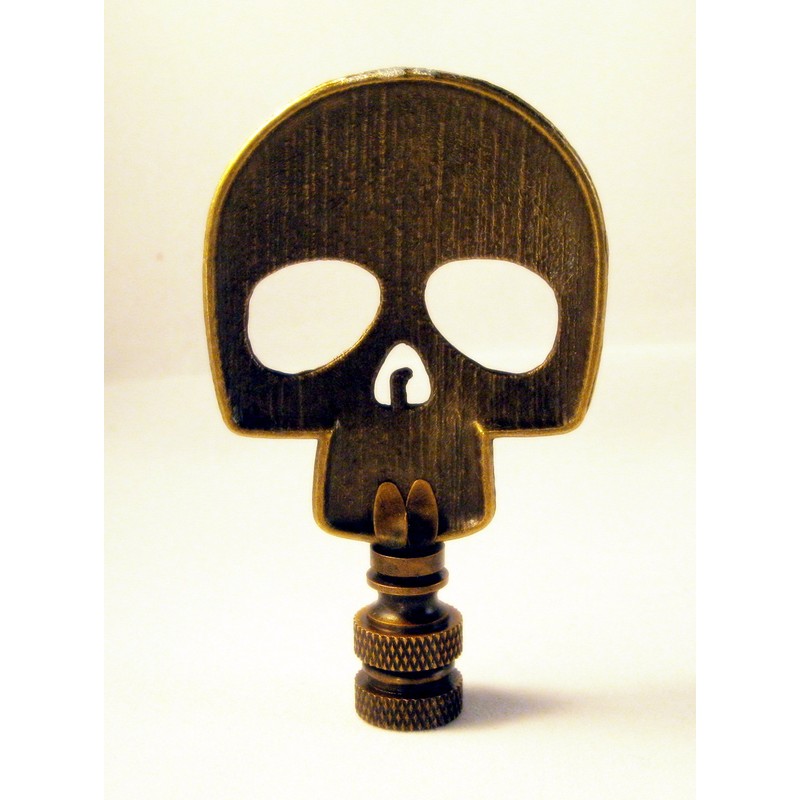 Lamp Finial-Aged Brass D.O.D. Skull on Aged Brass Base