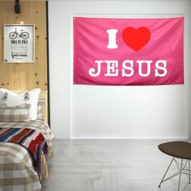 I Love Jesus Flag Funny Moticational Cool Flags for Indoor Outdoor Use 5x8 ft Room Teen Girls Wall Flag Cave Room Wall Meme Banner House Decor Yard Banner
