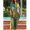 Eddoyee Women Print Kaftan Half Sleeve Side Split Maxi Dress