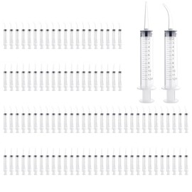 100 jeringas dentales con punta curva y punta recta, jeringas de irrigación desechables de 12 ml con escala de medición para líquidos, cuidado dental bucal, eliminación de cálculos amigdalinos
