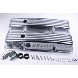 Rodspeedracing Retro Finned Polished Aluminum Tall Valve Covers Fit Chevy SBC 350 400 FOR 58-86