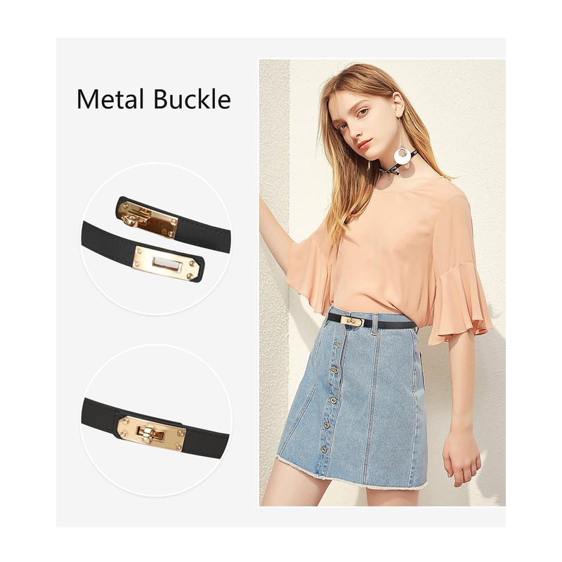ANHAISHUILV Women's Skinny Leather Belt with Adjustable Golden Turn-Lock Buckle