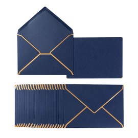 50 Pack Navy Blue A4 Envelopes 4x6 Self-Adhesive V Flap Envelopes with Gold Border for Office, Greeting Card, Wedding, Graduation, Baby Shower, Parties, Invitations (4.25x6.25 inches)