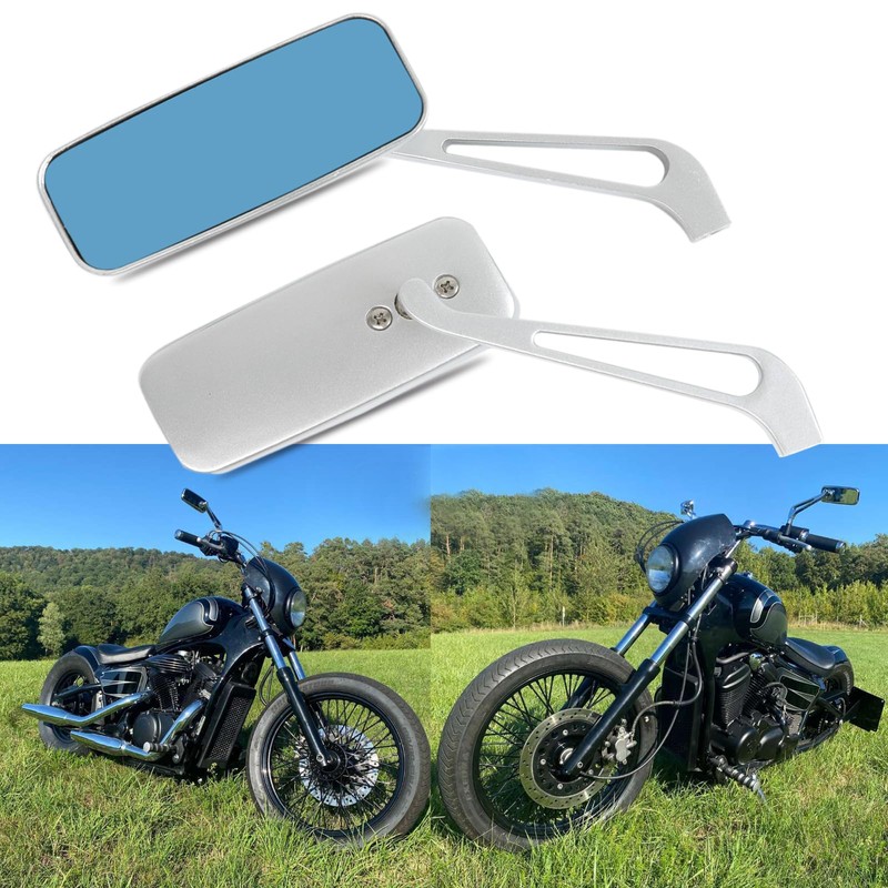 Devilmotor Black Rectangle Motorcycle Bobber Mirrors for Cruiser Chopper with