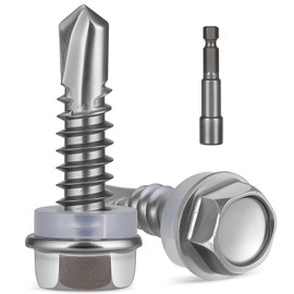 Krysay Self Drilling Screws for Metal,#10 x 1 (110Pcs),Hex Washer Head 410 Stainless Steel,Self Tapping Sheet Metal Roofing Screws