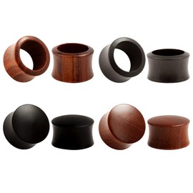 KUBOOZ(4 Pairs set Nature Sandalwood Ebony Ear Plugs Tunnels Gauges Stretcher Piercings 00g