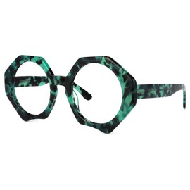 Zeelool Stylish Oversized Acetate Geometric Eyeglasses for Women with Non-prescription Clear Lens Hugh ZOP01887-05 Green-Tortoise
