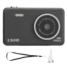2.5K HD Selfie Camera 8 Times Zoom Automatic Light Sensitivity Compact Cute Dual Lens Digital Camera for Student Black