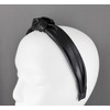 Black turban knot headband shiny lamé fabric covered grip teeth
