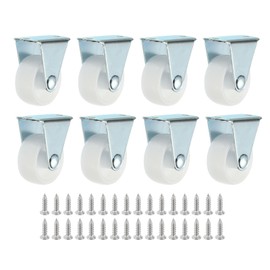PATIKIL 1" Rigid Caster Wheels, 8 Pack Silent Fixed Non-Swivel Plate Caster with M4 Screws Load Capacity 33 Lbs for Furniture Workbench Cart Trolley, White