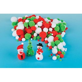 Baker Ross EX6682 Christmas Pom Poms Value Pack — Ideal for Kids' Arts and Crafts, Gifts, Keepsakes and More (Pack of 210)
