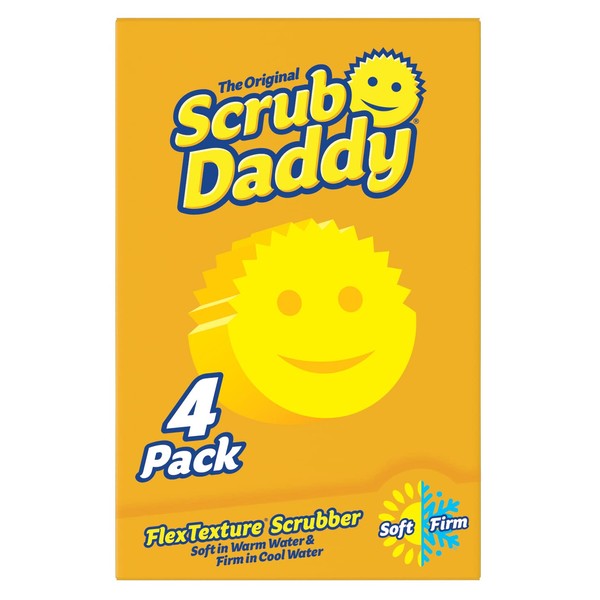 Original Scrub Daddy Sponge - Scratch Free Scrubber for Dishes and Home, Odor Resistant, Soft in Warm Water, Firm in Cold, Deep Cleaning Kitchen and Bathroom, Multi-use, Dishwasher Safe, 4ct