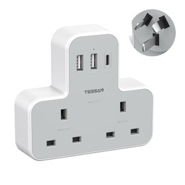 UK to Australia Plug Adapter with USB C, TESSAN 2 AC Sockets Australian Travel Adaptor with 3 USB Ports, 5 in 1 Travel Adapter for UK to AUS AU Australian China Fiji Argentina New Zealand (Type I)