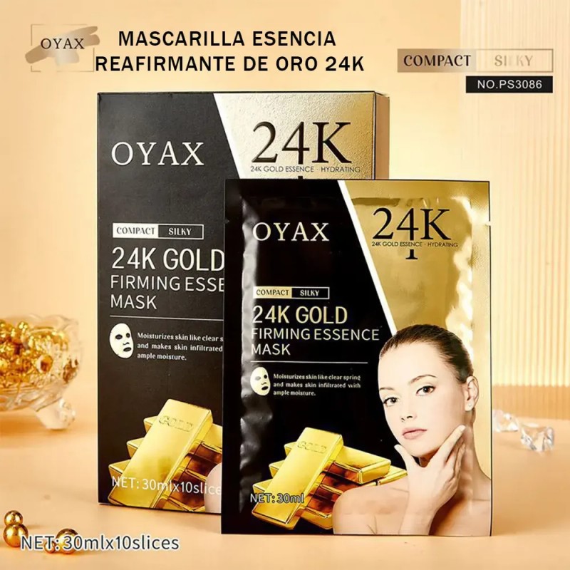 Mascarilla Facial Oro 24k Acido Hialuronico Reafirmante 10pz