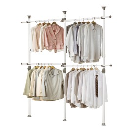 PRINCE HANGER Rack Heavy Duty One Touch System Load 704LBS Clothing Racks for Hanging Clothes Metal Closet Garment Tension Rod Freestanding White Height Width Adjustable Closet Rack 4 Tier PHUS-0033