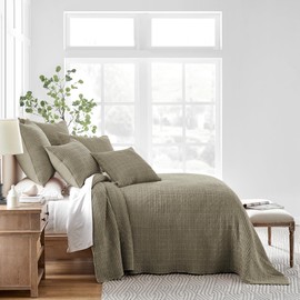 Levtex Home Mills Waffle Twin Bedspread Set (84x104in) with 1 Pillow Sham (26x20in) - Taupe - Cotton Waffle Twin Size Bedspread Set - Lightweight, Soft, Pre-Washed