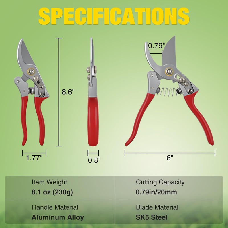 Yesker Pruning Shears Garden Shears 8.6" Professional Bypass Garden Scissors