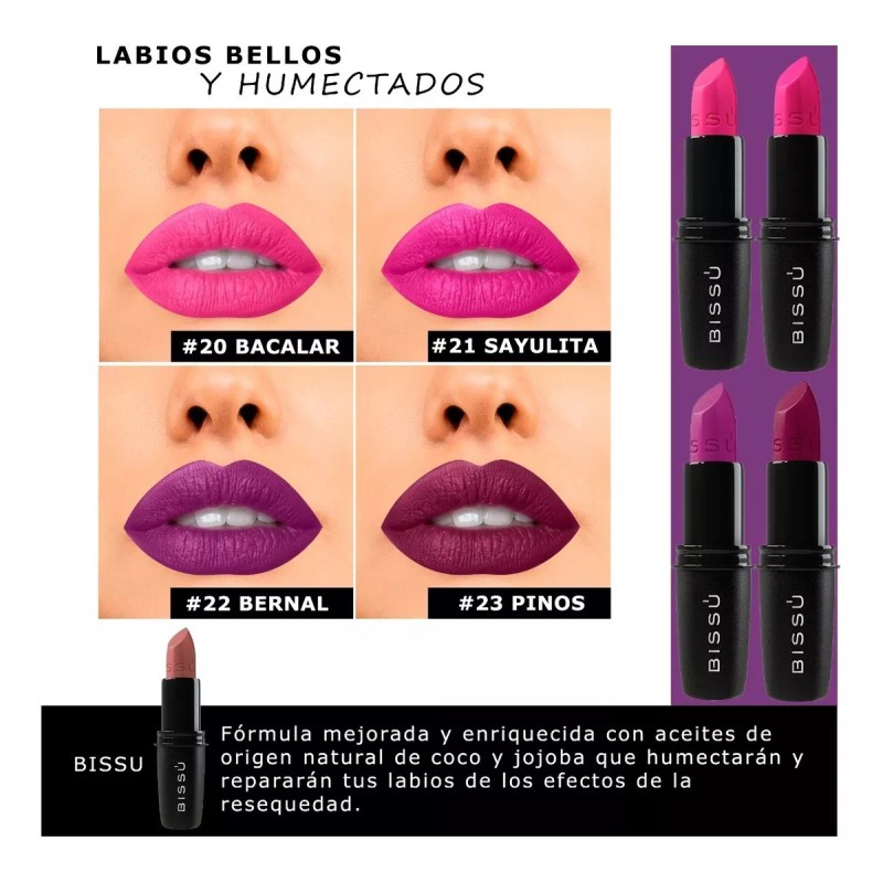 Bissú Set Labiales Bissu Humectantes Tonos Rosa Morados 8 Piezas
