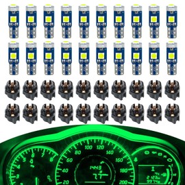 MOXRUQ 20 PCS Super Bright Car Led Bulb Dash Lights, T5 3030-3SMD Led Dash Lights, 37 74 LED Bulb with PC74 PC37 Twist Lock Socket, Cluster Shift Indicator Bulbs, for Cars Interior Light (Green)