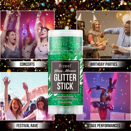Brzeaf Green Body Glitter Stick, Soccer World Cup Rave Accessories, Chunky Glitter for Face/Body/Hair/Eyes/Lip, Glitter Stick Makeup & Face Glitter Gel for Women Men 0.56 OZ