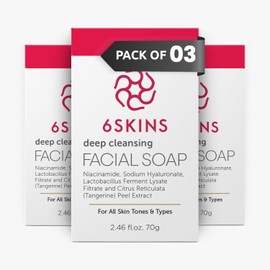 6SKINS® Deep Cleansing Foaming Soap Bar with Niacinamide, Eliminate Dead Skin Cells with Gentle Exfoliation | Brigthening Soap For All Skin Types with Premium Natural Extracts & Oils (Pack of 3)