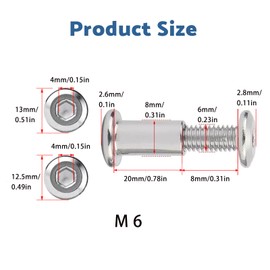 SHUNCHG Pack of 10 Connection Screws Furniture Screws M6 x 20 mm Sleeve Screws with Hexagon Socket, Stainless Steel A2 V2A Cabinet Connector, Furniture Connector, Sleeve Nut for Furniture, Cabinets