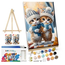 ATDMS Paint by Numbers Kits for Adults DIY Cute Cats Paint by Number with Frame Paint by Number with Easel for Wall Hanging Home Room Decor 7.87x11.81 inch
