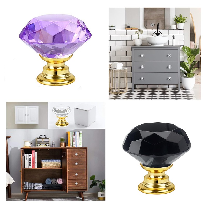Crystal Drawer Knobs from Hotooldo -30mm Gold Base Glass Drawer