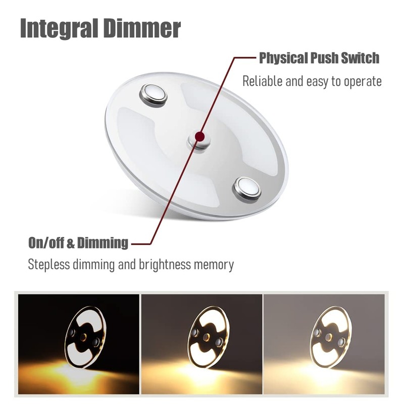 Obeaming Campervan Interior LED Ceiling Puck Light, 12V Dimmable 75mm