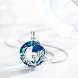 ABIGY Jellyfish Necklace 925 Sterling Silver Crystal Necklace Sea Animal Pendant Crystal Jewellery for Women