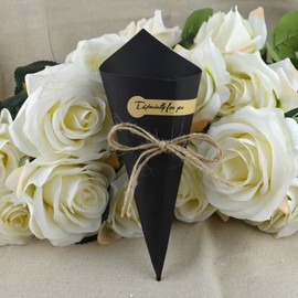 JINLYXHUI 50Pcs Confetti Petal Cone for Wedding Party Paper Cones Candy Gift Rose Cones Bouquet Wrapping Decoration (15x15cm, Black)