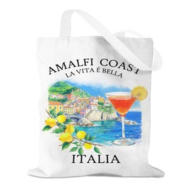 HZMLYDJ Italy Lemon Tote Bag, Summer Coast Theme Travel Beach Bags, Large Capacity Reusable Grocery Bags, Aesthetic Canvas Bags Practical Gifts for Women Lady Family Friends