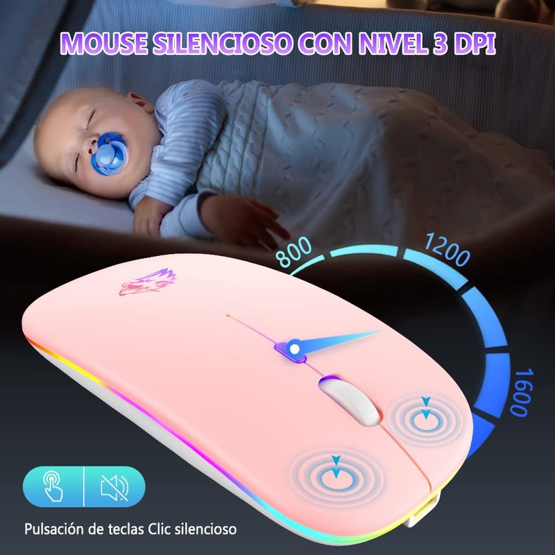 EASYTAO Mouse Inalámbrico, Mouse Bluetooth/Wireless2.4GHz Modos Dual Recargable con Iluminación