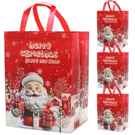 4Pcs Large Christmas Bags,DXTXTJ 18 * 31 * 41cm Christmas Tote Bags with Handles,Red Xmas Gifts Bags Santa Claus for Presents Christmas…