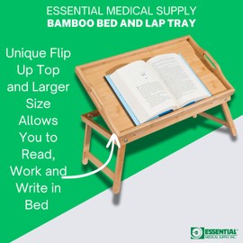 Essential Medical Supply Bamboo Bed and Lap Tray - Extra Large Flip Up Top, Raised Edge, and Handles for Easy Use - Perfect for Eating, Reading or Working in Bed, On a Recliner or in a Wheelchair