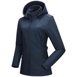 Outdoor Ventures Women's Softshell Jacket with Removable Hood, Insulated Windbreaker Waterproof Warm Fleece Lined Coat