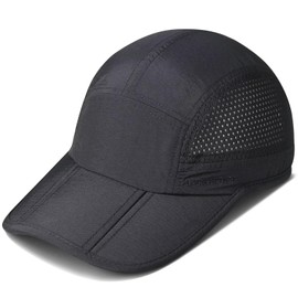 GADIEMKENSD Men's Folding Outdoor Hat, Long Brim, UV Protection, UPF 50+, Black