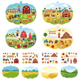 24 Pcs Fall Thanksgiving Harvest Scene Stickers DIY Harvest Element Stickers Scarecrow Turkey Pumpkin Shape Background Card Paper for Thanksgiving Harvest Festival Party Games Classroom Activities