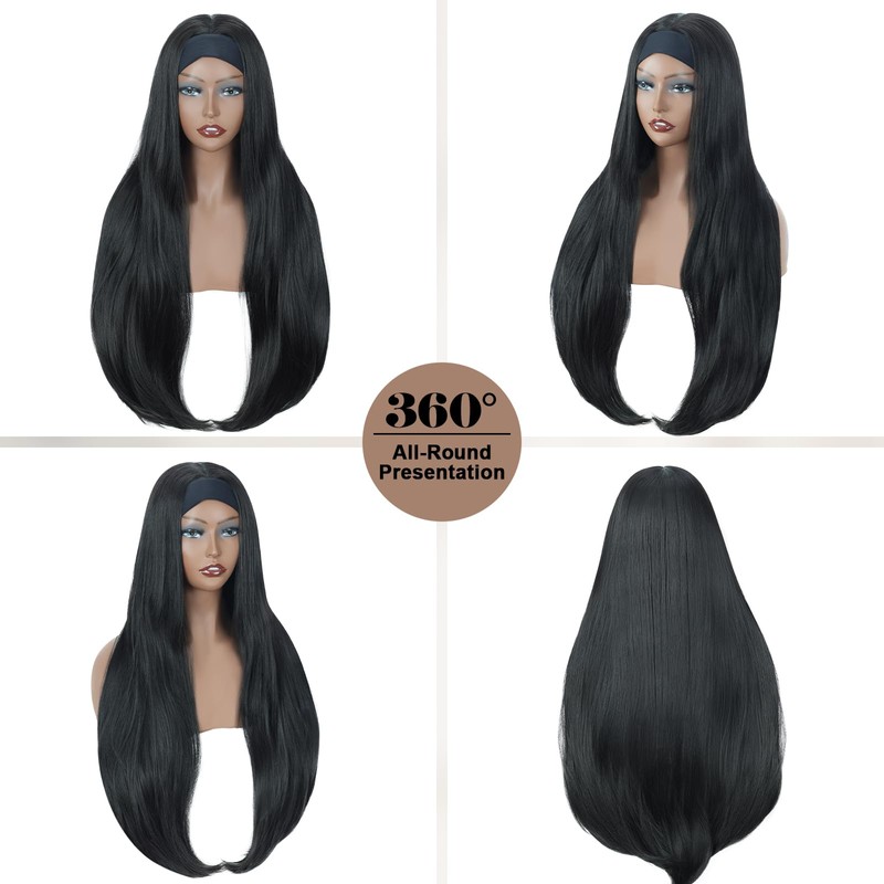 26 IN Straight Headband Wig for Black Women Synthetic Hair