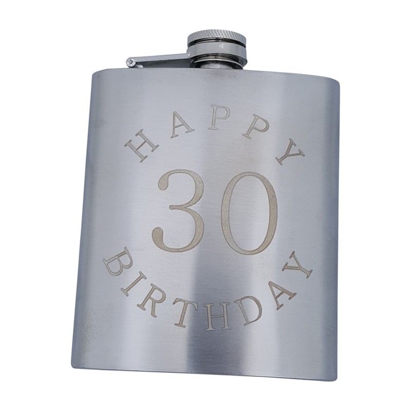 30th Birthday Flask Gift Set - 7 oz Flask Engraved