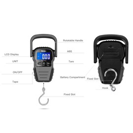 Fish Scale, 110lb/50kg Luggage Scale with Backlit LCD Display, Digital Fishing Scale with Measuring Tape Portable Hanging Scale Suitcase Scale with Comfortable Handle & Large Hook & 2 AAA Batteries